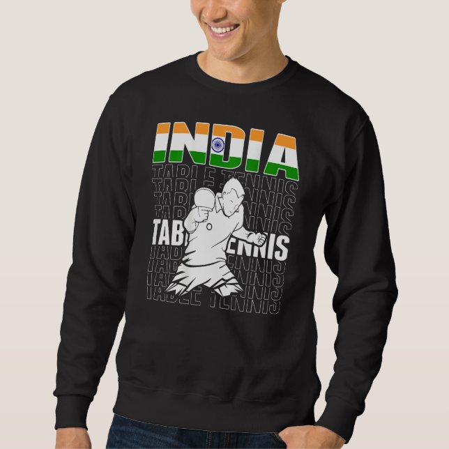 Indien Bordtennis   Stöd Indiska Pingislandslaget Lång Ärmad Tröja (Framsida)