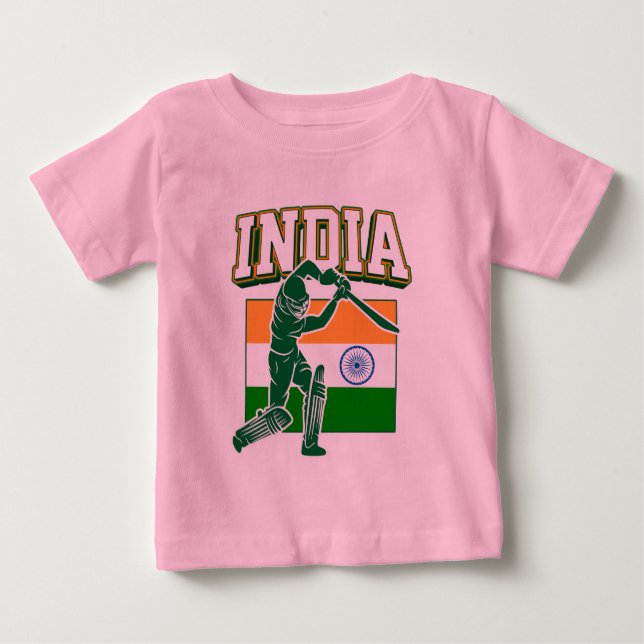 Indien Cricket med indisk Flagga Gift T Shirt (Framsida)