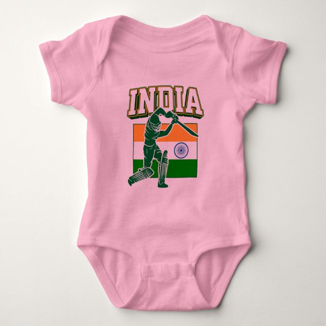 Indien Cricket med indisk Flagga Gift T Shirt (Framsida)