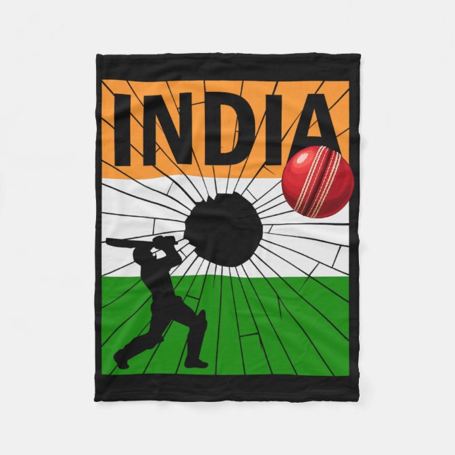 Indien Cricket Med Indisk Flagga Penseldrag Ashoka Fleecefilt (Framsidan)