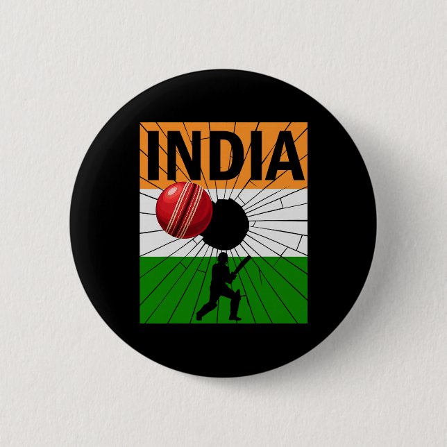 Indien Cricket Med Indisk Flagga Penseldrag Ashoka Knapp (Framsida)