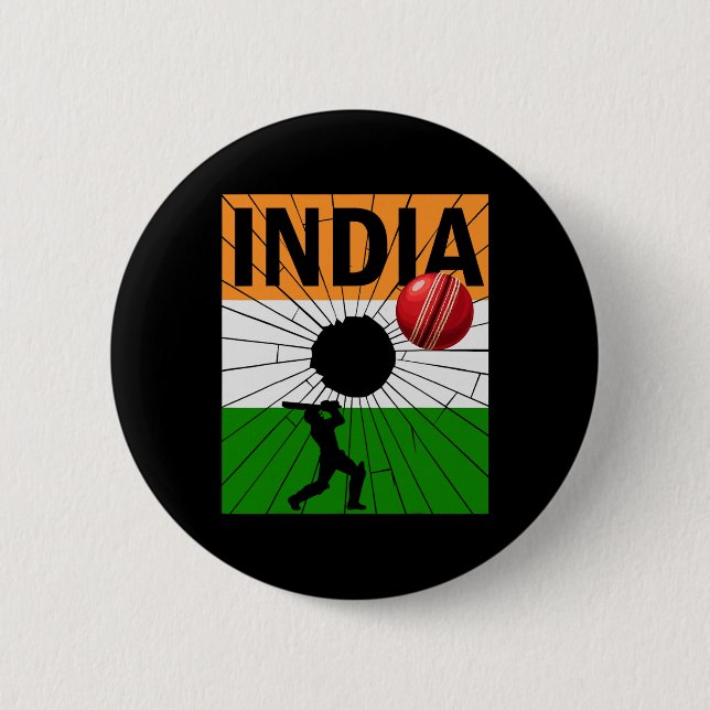 Indien Cricket Med Indisk Flagga Penseldrag Ashoka Knapp (Framsida)