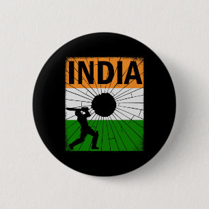 Indien Cricket Med Indisk Flagga Penseldrag Ashoka Knapp
