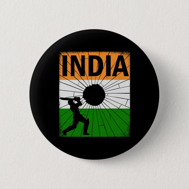Indien Cricket Med Indisk Flagga Penseldrag Ashoka Knapp (Framsida)