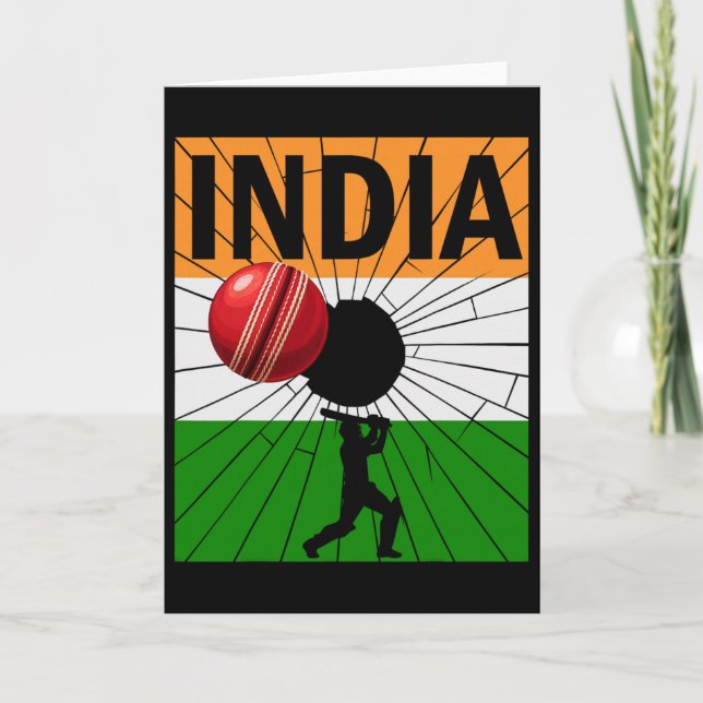 Indien Cricket Med Indisk Flagga Penseldrag Ashoka Kort (Framsida)
