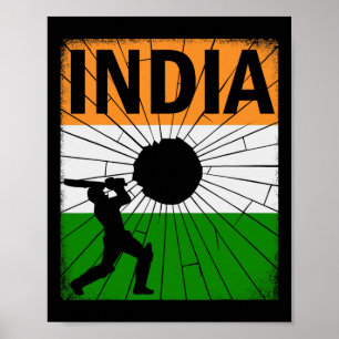 Indien Cricket Med Indisk Flagga Penseldrag Ashoka Poster