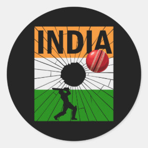 Indien Cricket Med Indisk Flagga Penseldrag Ashoka Runt Klistermärke