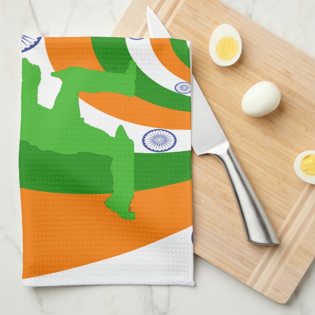 Indien Cricket Spirit: Abstrakt design Kökshandduk (Vikt i Fjärdedel)