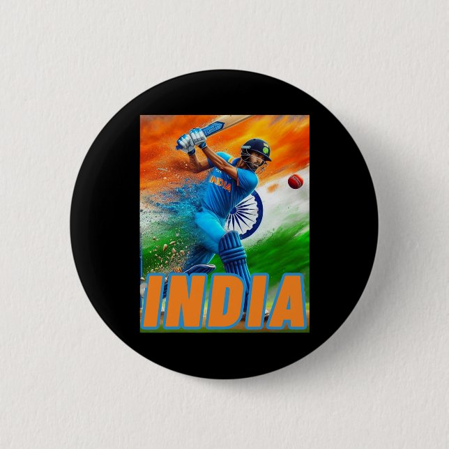 Indien cricket-supportrars t-shirt - Indisk cricke Knapp (Framsida)