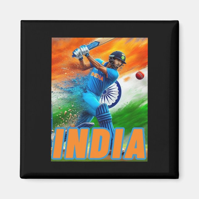 Indien cricket-supportrars t-shirt - indisk cricke magnet (Framsidan)