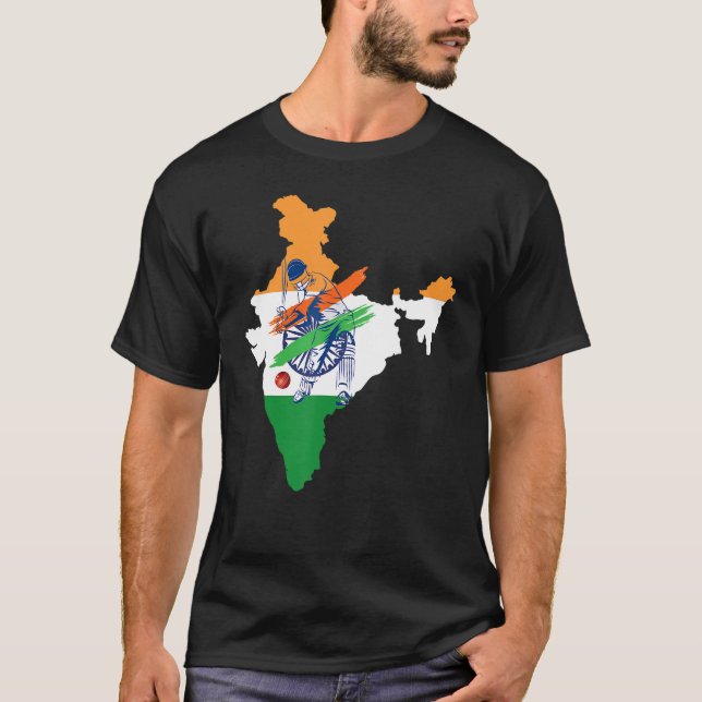 Indien Cricket Team India Karta Indiska Flagga Cri T Shirt (Framsida)