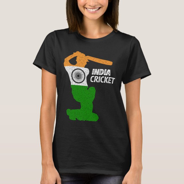 Indien Cricket Tsman Boundary Shot Med Indisk Flag T Shirt (Framsida)