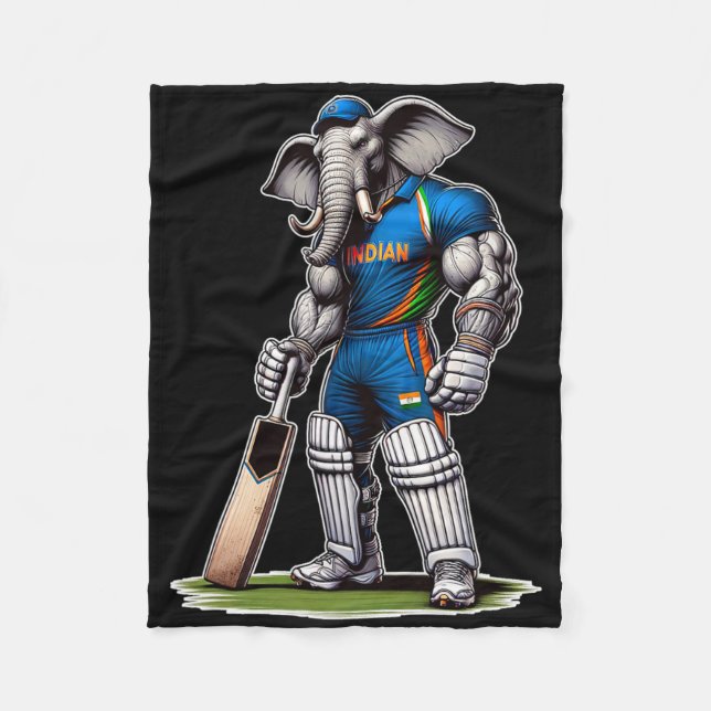 Indien Elefant Cricket Spelare Cricketer  Fleecefilt (Framsidan)