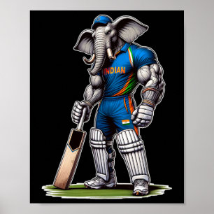 Indien Elefant Cricketspelare Cricketer Poster