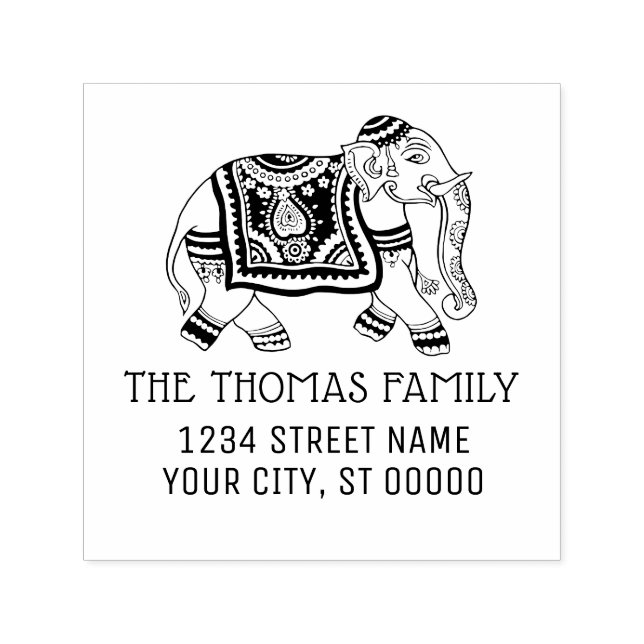 Indien Elefant Namn Returadress Monogram  Självfärgande Stämpel (Design)