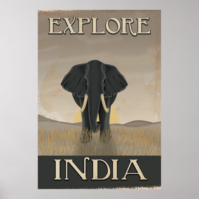 Indien elefant vintage resemotiv poster (Framsidan)