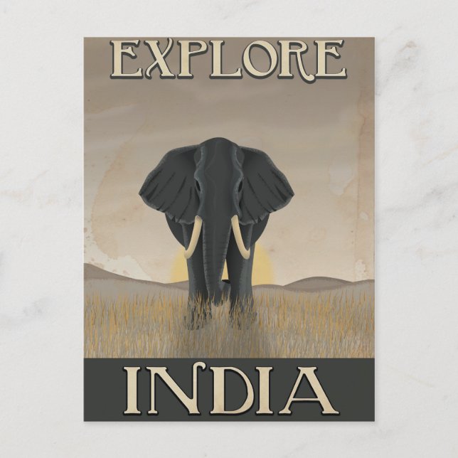 Indien elefant vintage resposter vykort (Framsida)