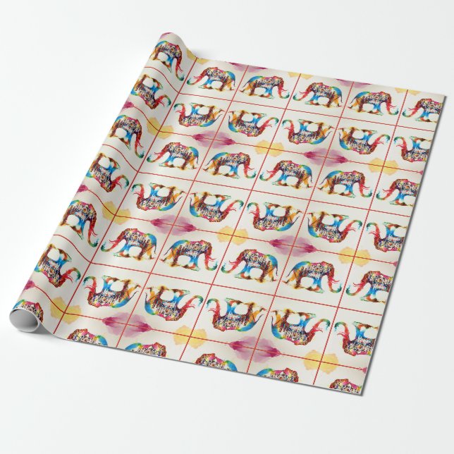 Indien Elephant Vintage resor Kärlek Watercolor Presentpapper (Utrullad)