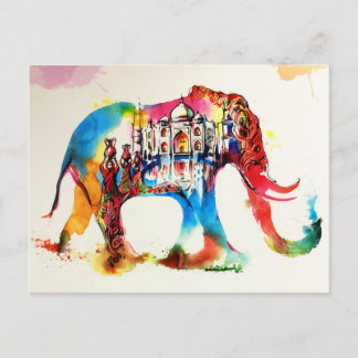Indien Elephant Vintage resor Kärlek Watercolor Vykort