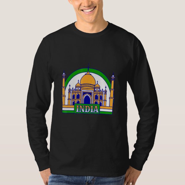 Indien Flagga Färg Taj Mahal T Shirt (Framsida)