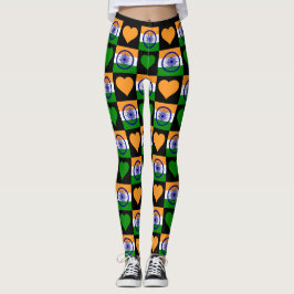 Indien Flagga Heart Mönster Cute Patriotic Indian Leggings