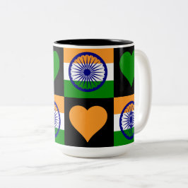 Indien Flagga Heart Mönster Patriotic Indian Pride Två-Tonad Mugg