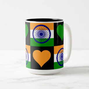 Indien Flagga Heart Mönster Patriotic Indian Pride Två-Tonad Mugg