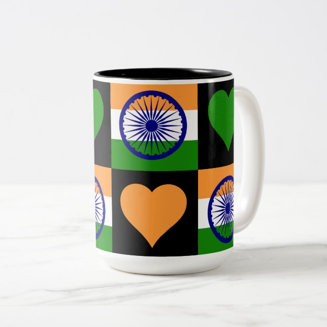 Indien Flagga Heart Mönster Patriotic Indian Pride Två-Tonad Mugg (Framsida höger)