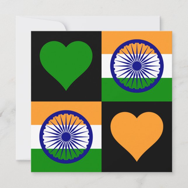 Indien Flagga Heart Patriotic Indian Hälsning Kort (Framsida)