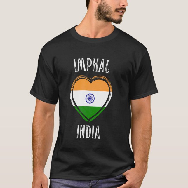 Indien Flagga Hjärta Imphal Stad T Shirt (Framsida)