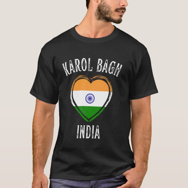 Indien Flagga Hjärta Karol Bagh Stad T Shirt (Framsida)