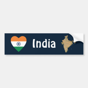 Indien Flagga Hjärta + Karta Bumperdekal Bildekal