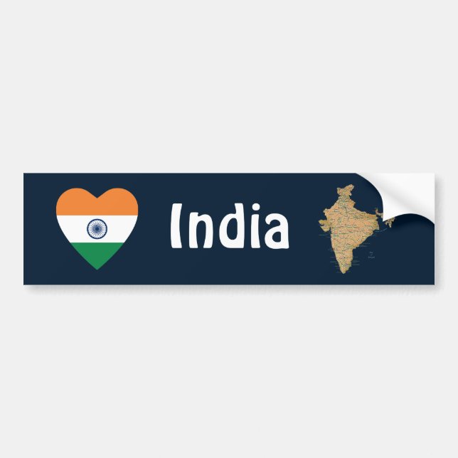 Indien Flagga Hjärta + Karta Bumperdekal Bildekal (Framsidan)