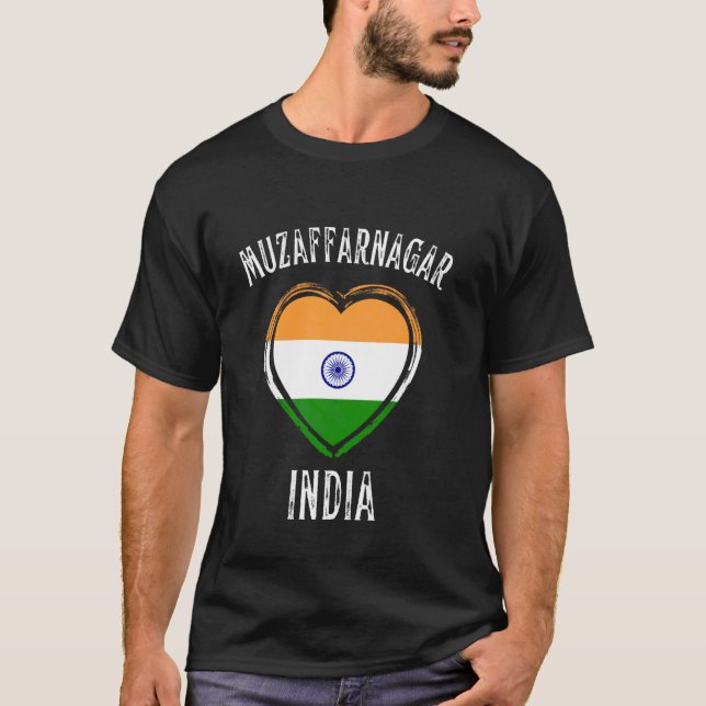 Indien Flagga Hjärta Muzaffarnagar Stad T Shirt (Framsida)