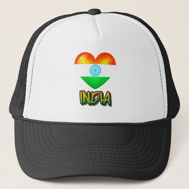 Indien Flagga Hjärta Utklipp Keps (Framsida)