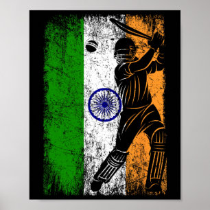 Indien Flagga Indisk Cricket Tröja Fan Spelare Trä Poster