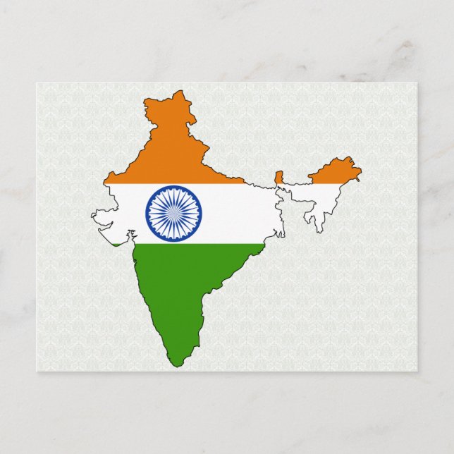 Indien Flagga Karta fullt storlek Vykort (Framsida)