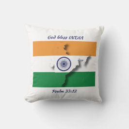 INDIEN FLAGGA KARTA Patriotisk Skrift Anpassad VIT Kudde