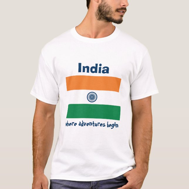 Indien flagga + Karta + TextT-tröja Tee Shirt (Framsida)