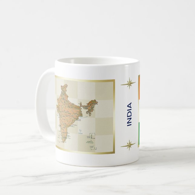 Indien flagga + Kartamugg Kaffemugg (Framsida vänster)