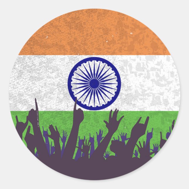Indien Flagga med publik Runt Klistermärke (Framsida)
