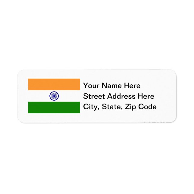 Indien-Flagga Returadress Etikett (Framsidan)