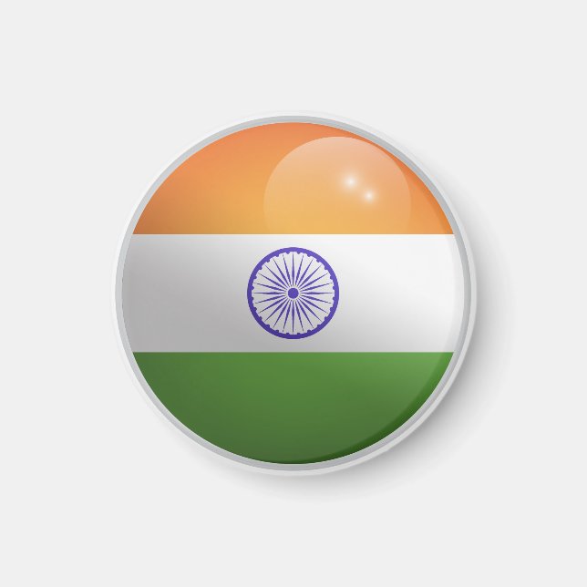 Indien Glänsande Cirkel Flagga Magnet (Framsidan)