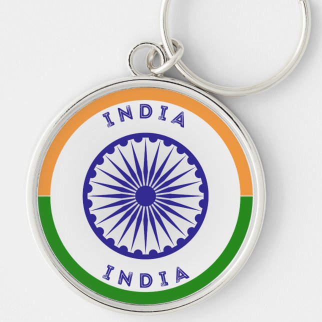 Indien Heritage Emblem Rund Silverfärgad Nyckelring (Framsidan)