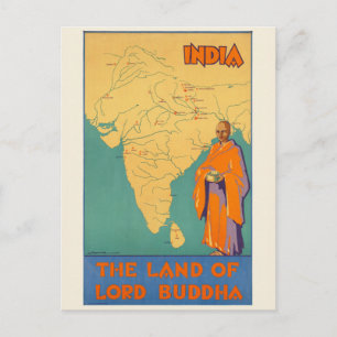 Indien Herren Buddhas land Vintage Affisch 1930 Vykort
