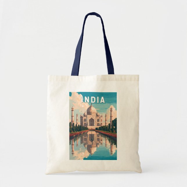 Indien Illustration Resa Konst Vintage Tygkasse (Framsidan)