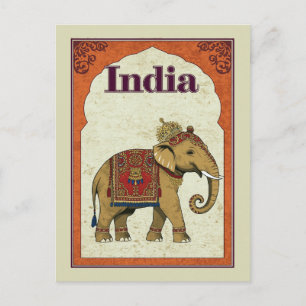 Indien Illustrerad Kunglig Elefantkonst Vykort