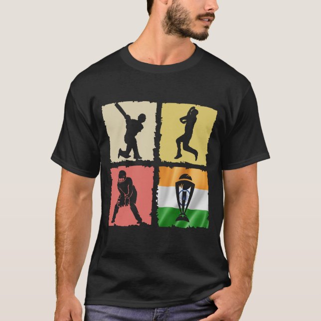 Indien - Indien Cricket - Support India Cricket fo T Shirt (Framsida)