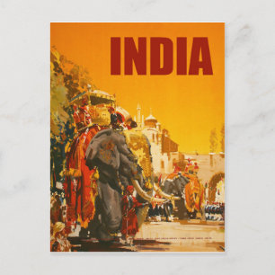 Indien, indisk elefant stadsparad vykort