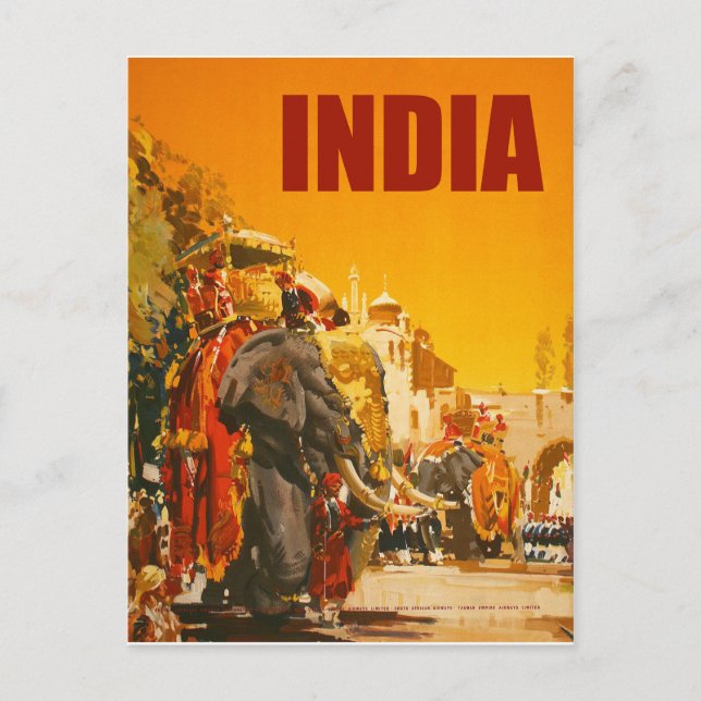 Indien, indisk elefant stadsparad vykort (Framsida)